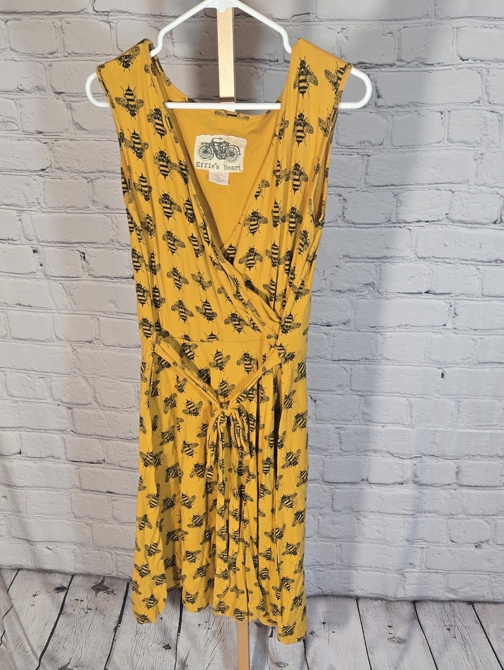 Effie's Heart Mustard Yellow Bee-Print Wrap Dress